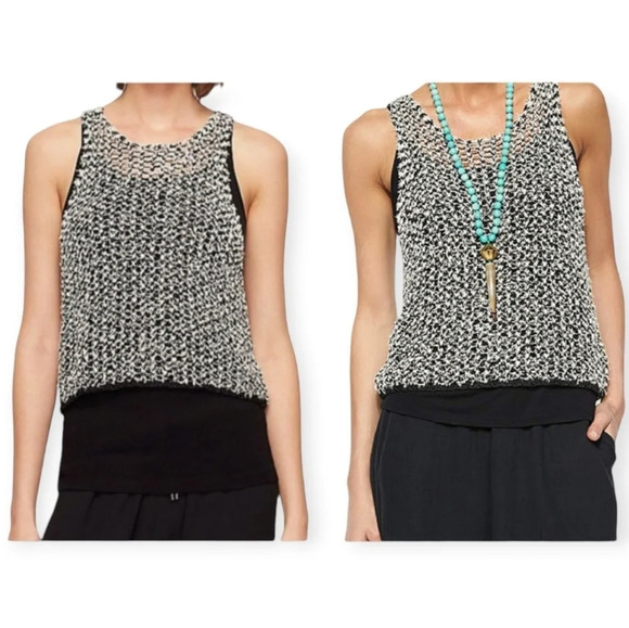 Eileen Fisher Tufted Cotton Twist Open Knit Tank Top Black and White Chain Small - Picture 15 of 15